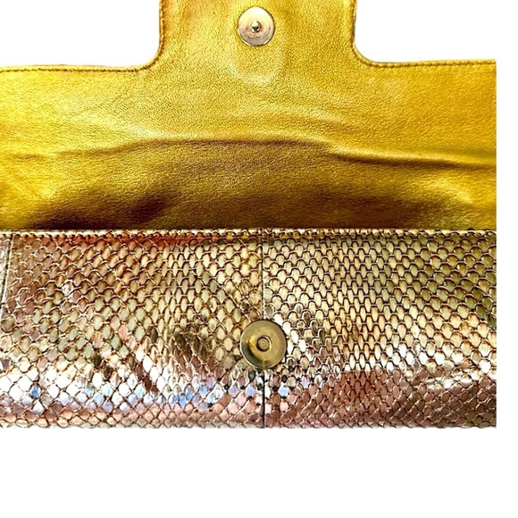 Jimmy Choo Metallic Gold Snakeskin Leather Tulita Pochette Bag - Picture 11 of 14